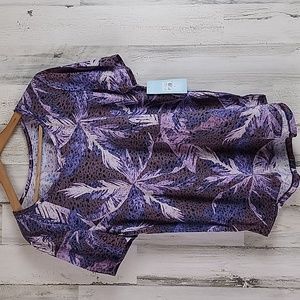 Palm Grove purple brown palm tree over animal print knit top Size Large NEW